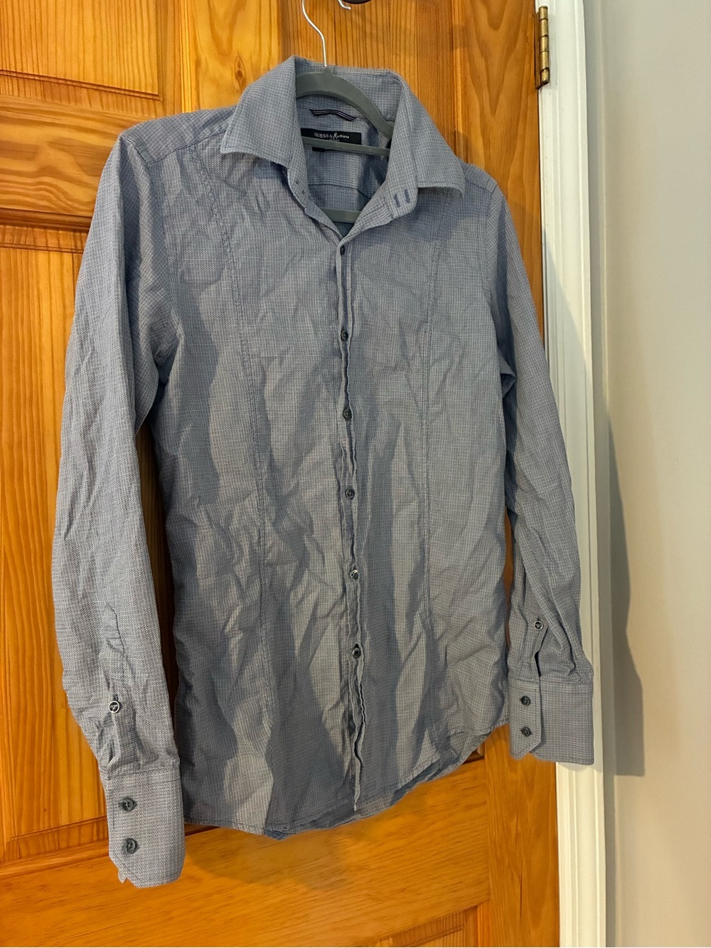 Guess by Marciano Men's Blue Micro-Check Button-Down Shirt